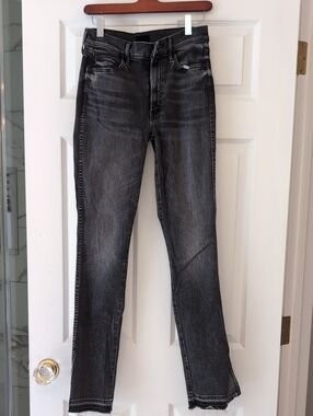 MOTHER Washed Black High-Rise Skinny Jeans